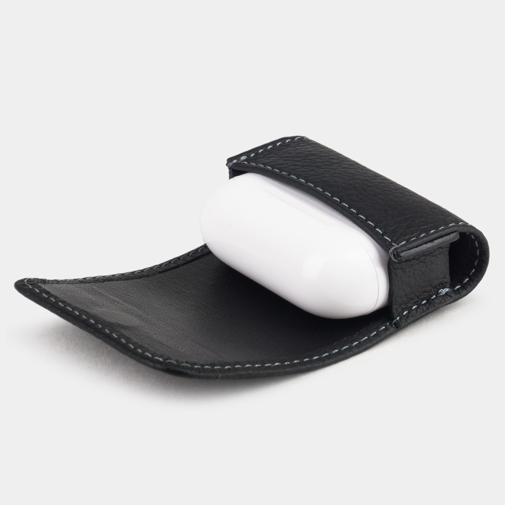 Чехол для наушников AirPods Pro 2,3 из кожи теленка, цвета черный