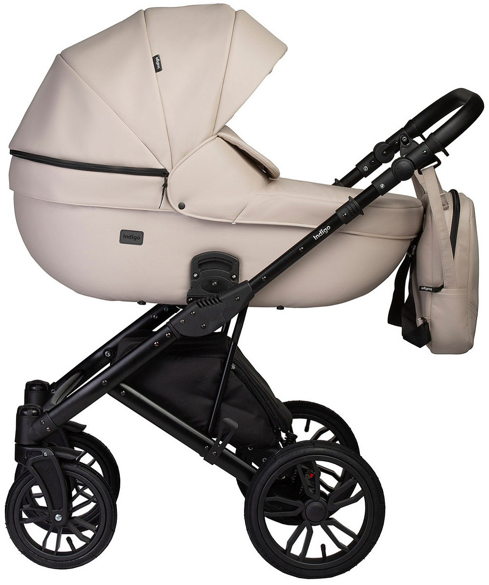 Детская коляска Indigo Mio Eco 3 в 1 с автокреслом Avionaut Cosmo Grey 02 св.бежевая кожа