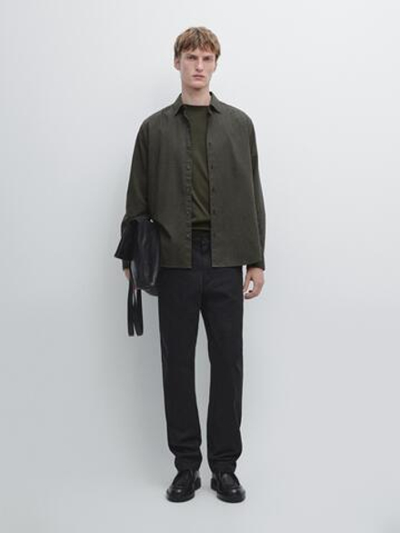 Massimo Dutti Зауженные брюки с начесом, черный