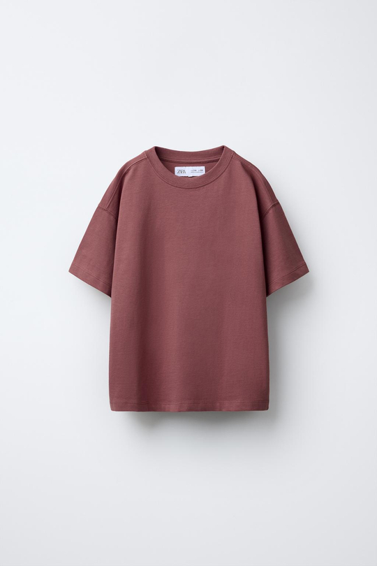 ZARA ОДНОТОННАЯ ФУТБОЛКА, ВИННЫЙ