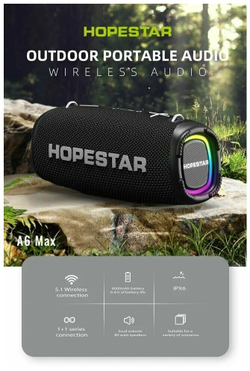 Беспроводная портативная колонка с микрофоном Hopestar A6 MAX чёрная, 80W