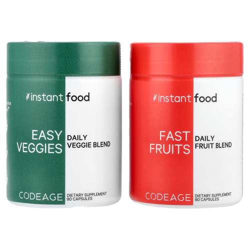 Codeage, Easy Veggies Daily Veggie Blend / Fast Fruits Daily Fruit Blend, 2 бутылки, 90 капсул в каждой