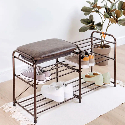 Подставка для обуви "Альфа 33" с сиденьем и ящиком, коричневая