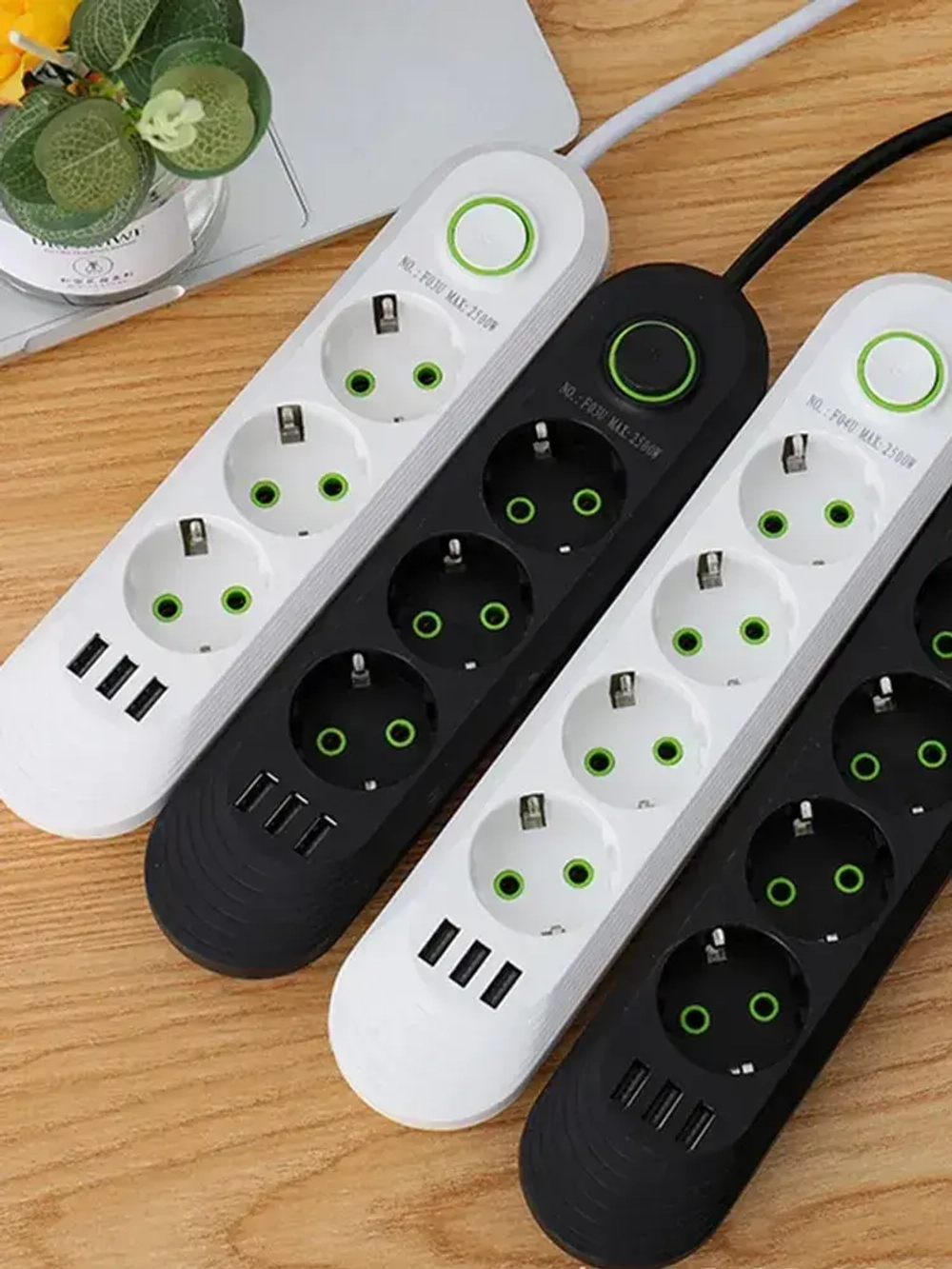 Удлинитель сетевой фильтр 10 метров 3 розетки 3 USB Белый