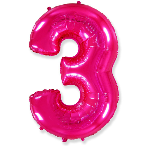 Шар (40''/102 см) Цифра, 3, Фуше, 1 шт.