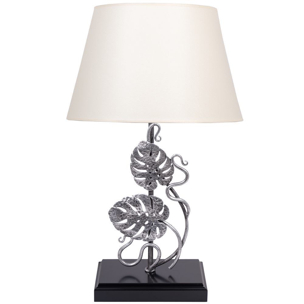 Настольная лампа Monstera Deliciosa (Монстера) Черный Античное серебро с абажуром Сити Кремовый