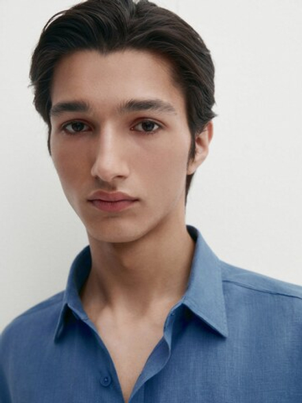 Massimo Dutti Рубашка классического кроя из 100% льна, светло-синий