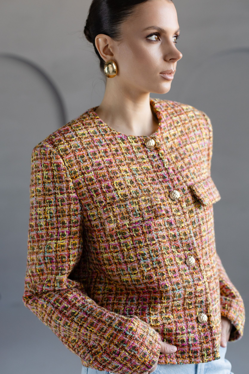 Жакет из твида укороченный разноцветный