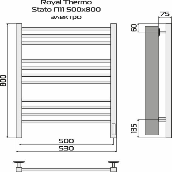 Полотенцесушитель Royal Thermo Stato П11 500х800 электро (встроен. диммер) стальной купить в Москве и Московской области по низкой цене с доставкой по России — (3) Полотенцесушитель Royal Thermo Stato П11 500х800 электро (встроен. диммер) стальной — (3)