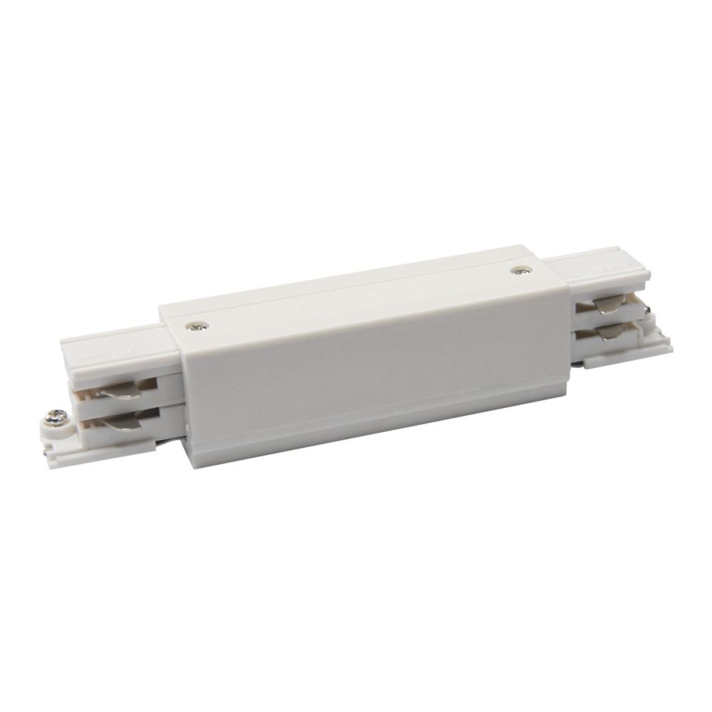 UBX-A12 WHITE 1 POLYBAG Соединитель для шинопроводов прямой внешний. Трехфазный. Цвет — белый. Упаковка — полиэтиленовый пакет.