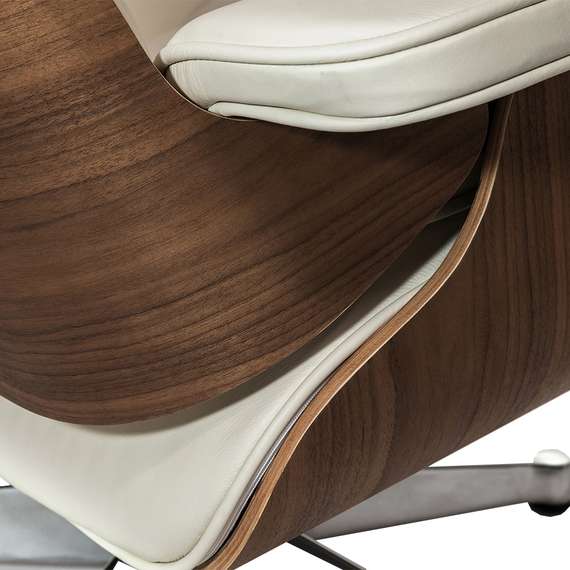 Кресло с оттоманкой Eames Lounge, Premium U.S. version, кремовая кожа, орех