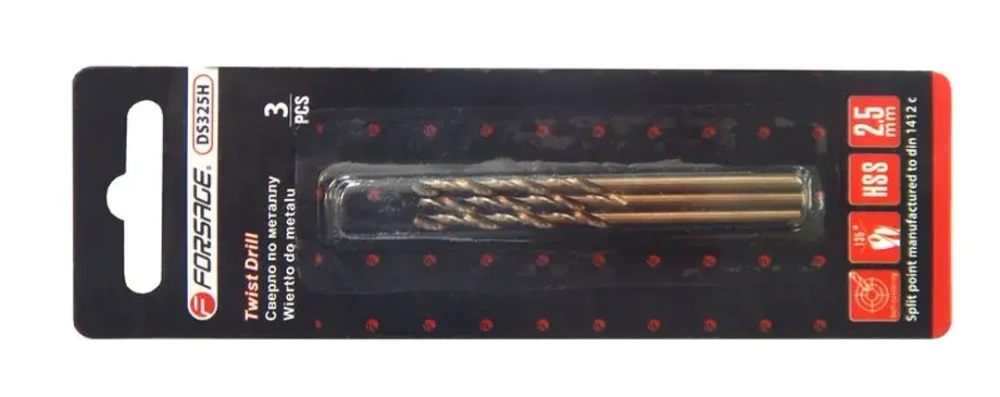 Сверло по металлу 3мм HSS(3шт), в блистере Forsage F-DS330