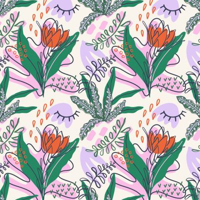 Абстрактный паттерн с тропическими растениями