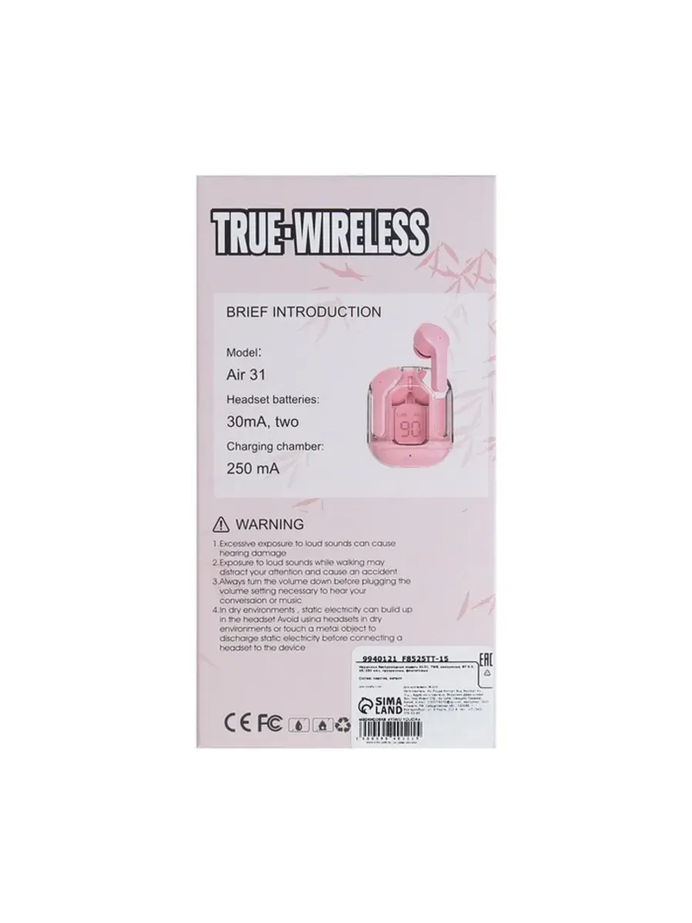Наушники беспроводные Air31, TWS, вакуумные, Bluetooth 5.0,
