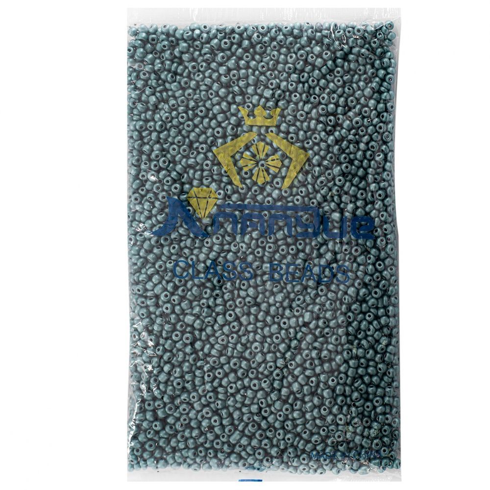 Бисер Alingar размер №6 вес 450 гр., серебристо-бирюзовый матовый, непрозрачный, пакет