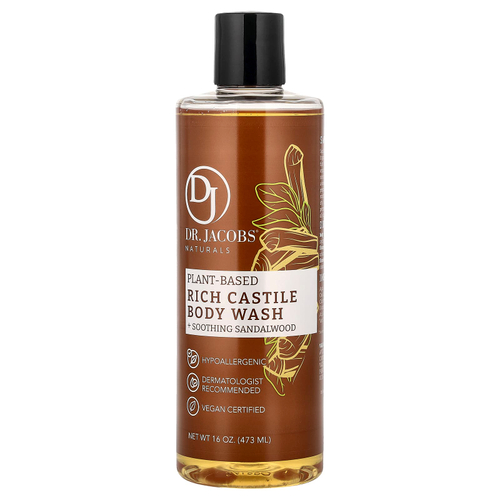 Dr. Jacobs Naturals, Насыщенный гель для душа из кастильского дерева на растительной основе, успокаивающее сандаловое дерево, 473 мл (16 унций)