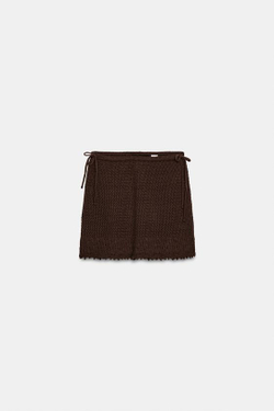 ZARA ТРИКОТАЖНАЯ МИНИ-ЮБКА, КОРИЧНЕВЫЙ