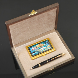 Набор "Русская деревня. Зима" визитница и ручка Parker с ручной росписью Палех