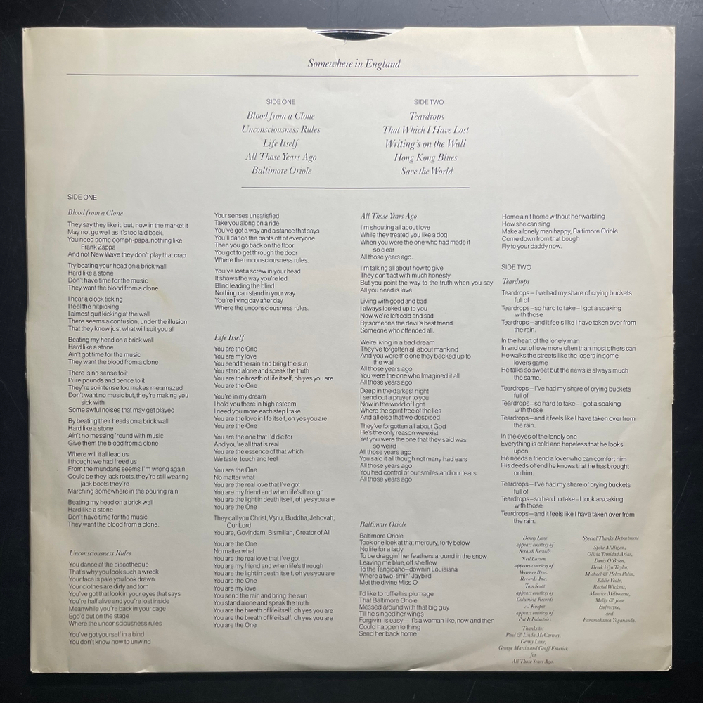 George Harrison ‎– Somewhere In England (США 1981г.)