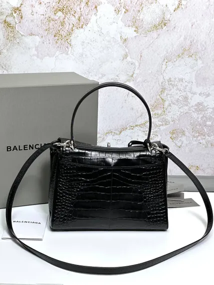 BALENCIAGA RODEO HANDBAG с крокодиловым тиснением, черная