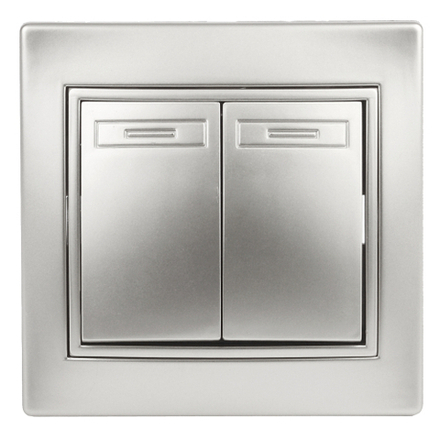 Переключатель Intro Plano 1-107-03 двухклавишный, 10А-250В, IP20, СУ, алюминий