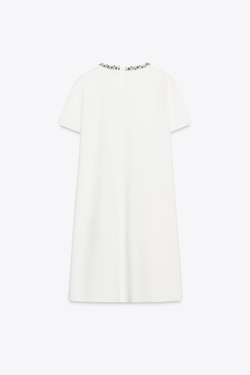 ZARA ОДНОТОННОЕ МИНИ-ПЛАТЬЕ СО СТРАЗАМИ, БЕЛЫЙ