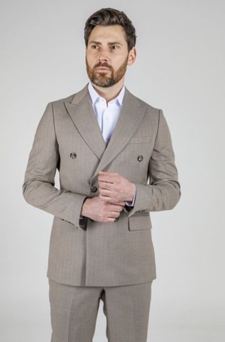 Двубортный костюм мужской (темно-бежевый) С8