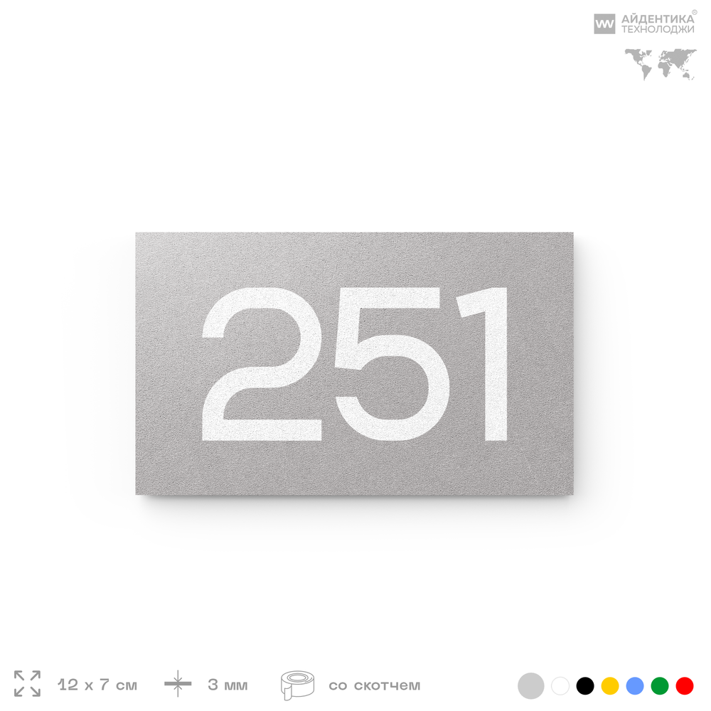 Номер на дверь 251, табличка на дверь для офиса, квартиры, кабинета, аудитории, склада, серая 120х70 мм, Айдентика Технолоджи