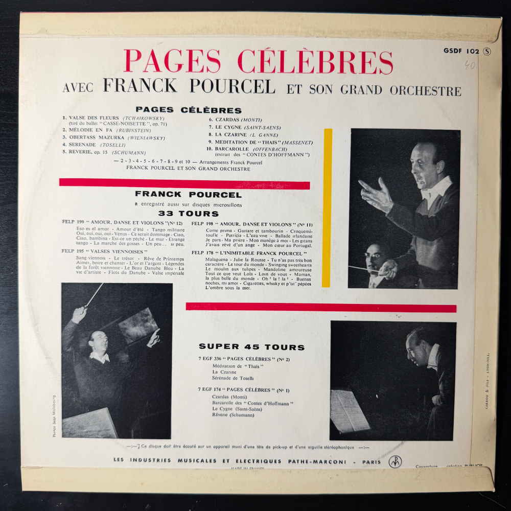 Franck Pourcel Et Son Grand Orchestre ‎– Pages Célèbres (Франция 1959г.)