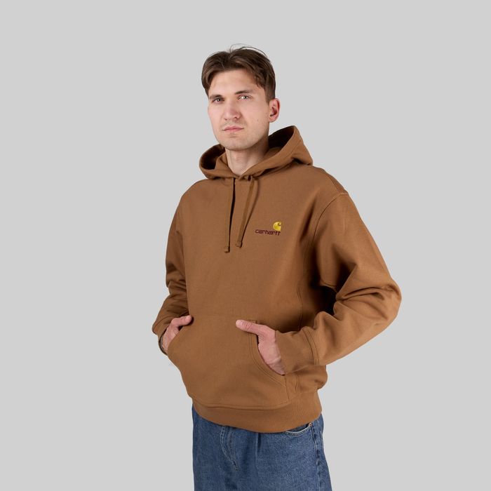 Толстовка мужская Carhartt WIP Hooded American Script артикул:I028279_hamilton_brown - купить в магазине Дайс