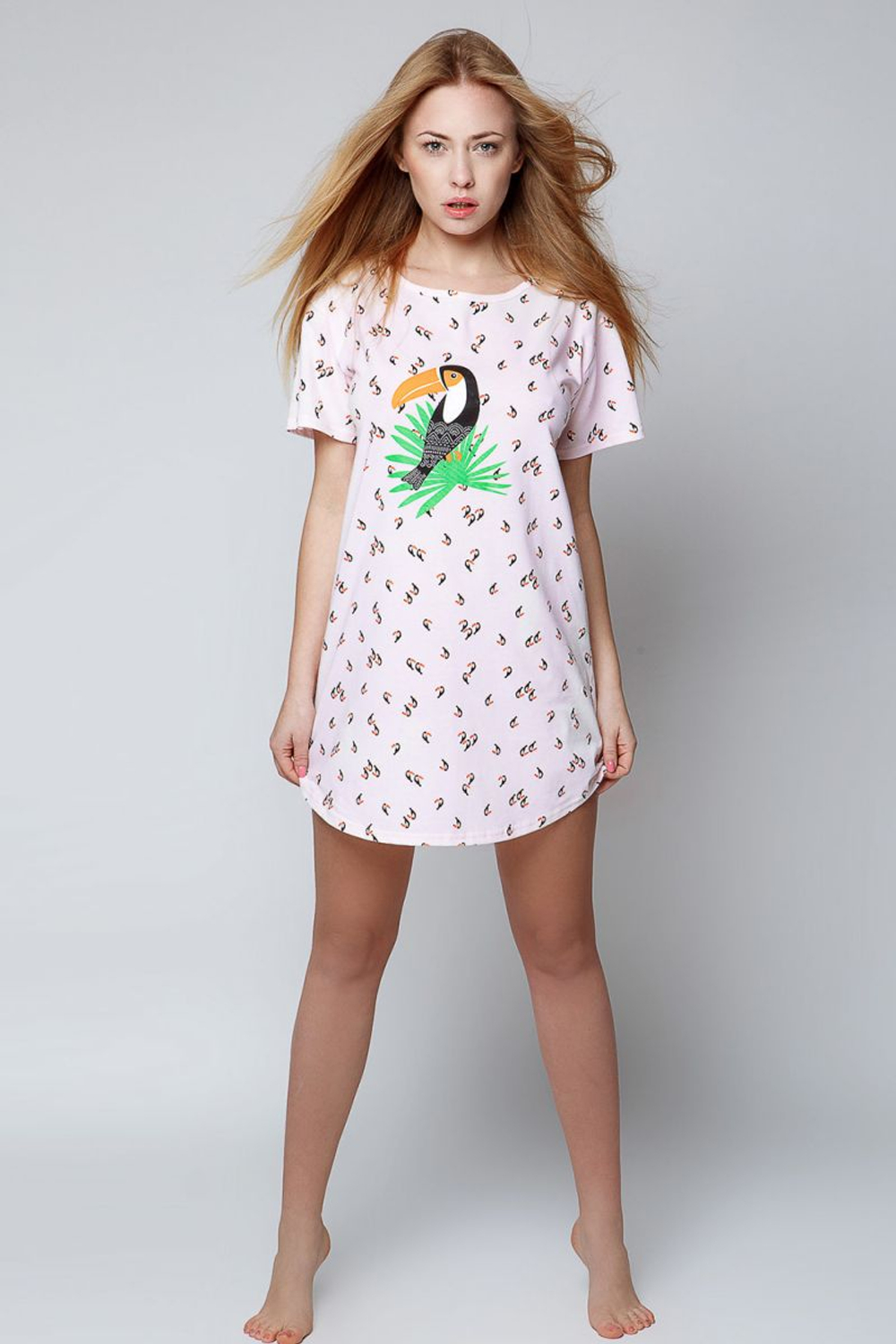 Сорочка Tukan с забавным принтом (Размер: S-M-L) (Цвет: нежно-розовый)