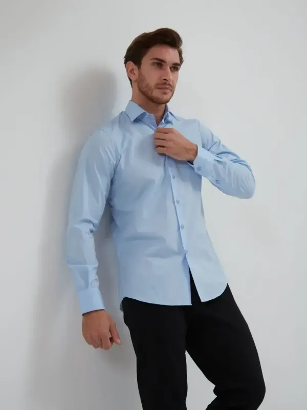 Рубашка приталенная SLIM FIT с длинным рукавом, голубая