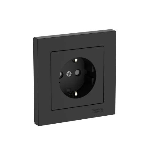 Atlas Desing Розетка с заземлением со шторками, 16А, в сборе, быстрозажим. клем., Карбон