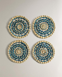 ZARA HOME НАБОР ПОДСТАВОК ПОД СТАКАН ИЗ МОРСКОЙ ТРАВЫ (4 ШТ.), СИНИЙ