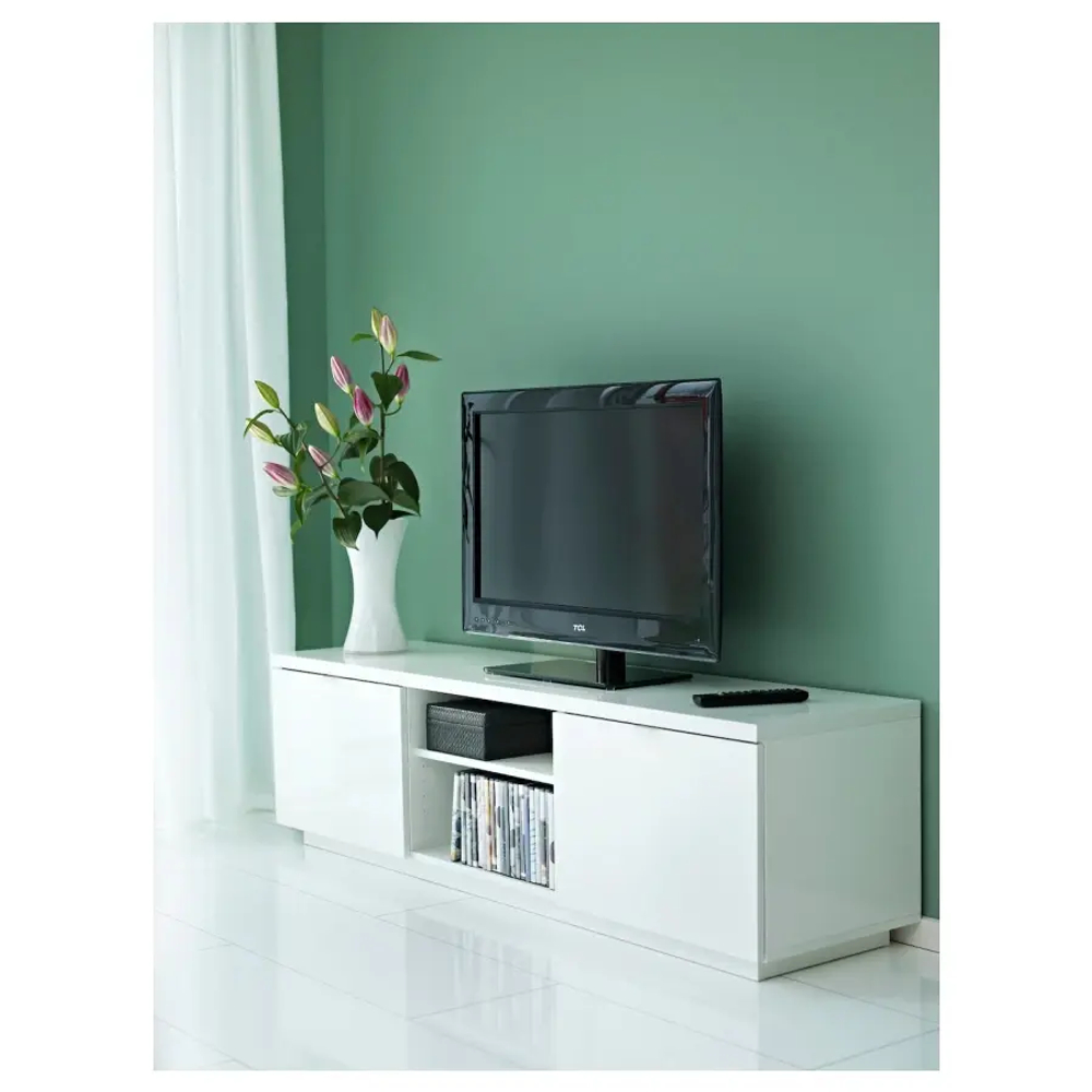 Тумба под ТВ - IKEA BYÅS/BYAS/БИЭС ИКЕА, 160x42x45 см, глянцевый белый