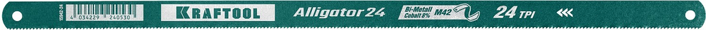 Биметаллическое гибкое полотно по металлу KRAFTOOL 24 TPI, быстрый рез, 300 мм, волнообразная разводка, 1 шт, Alligator-24