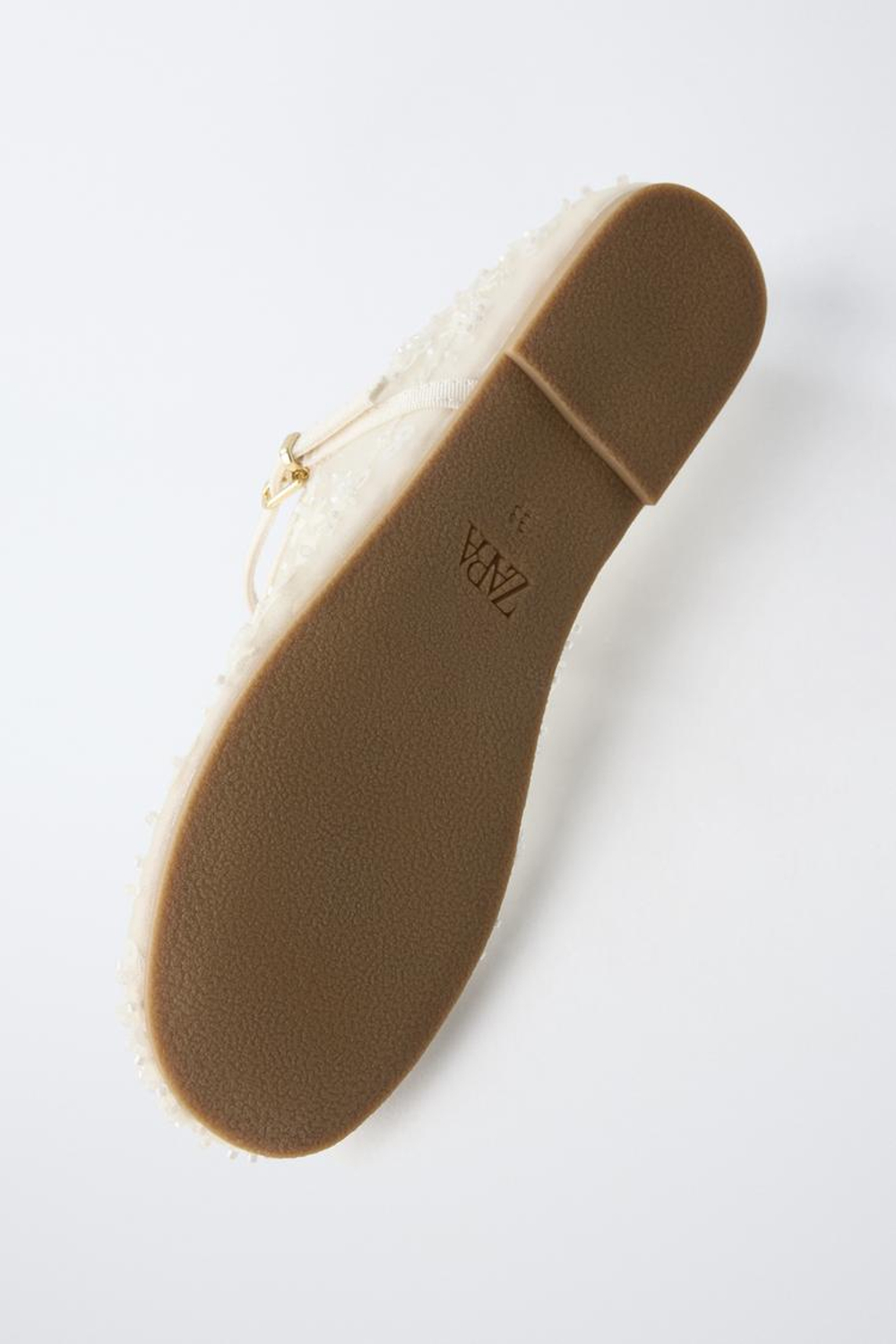 ZARA БАЛЕТКИ С БУСИНАМИ, ЭКРЮ