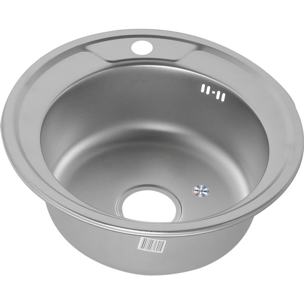 Мойка врезная круглая D490 0,6мм МАТОВАЯ слив 3 1/2 + сифон