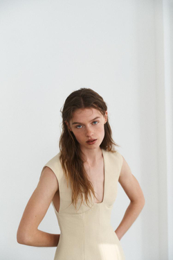 ZARA КОРОТКОЕ ПЛАТЬЕ В ПОЛОСКУ, ЭКРЮ/ЖЕЛТЫЙ