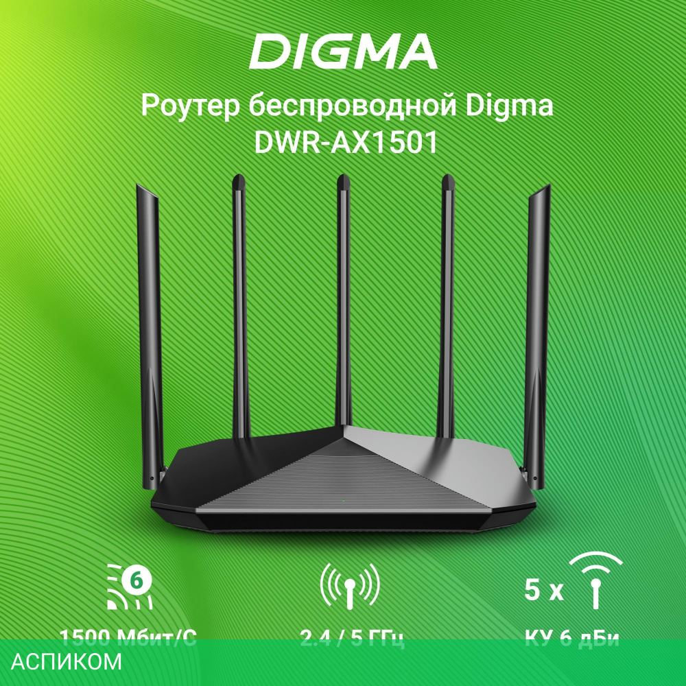 Роутер беспроводной Digma DWR-AX1501 черный