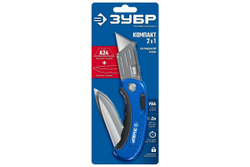 Универсальный складной нож ЗУБР Компакт-2-А24 2-в-1 с трапециевидным лезвием 09227