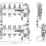 Комплект коллекторов Smart Install с расходомерами и термостат. клапанами 1"х3/4"ЕК-11 вых.