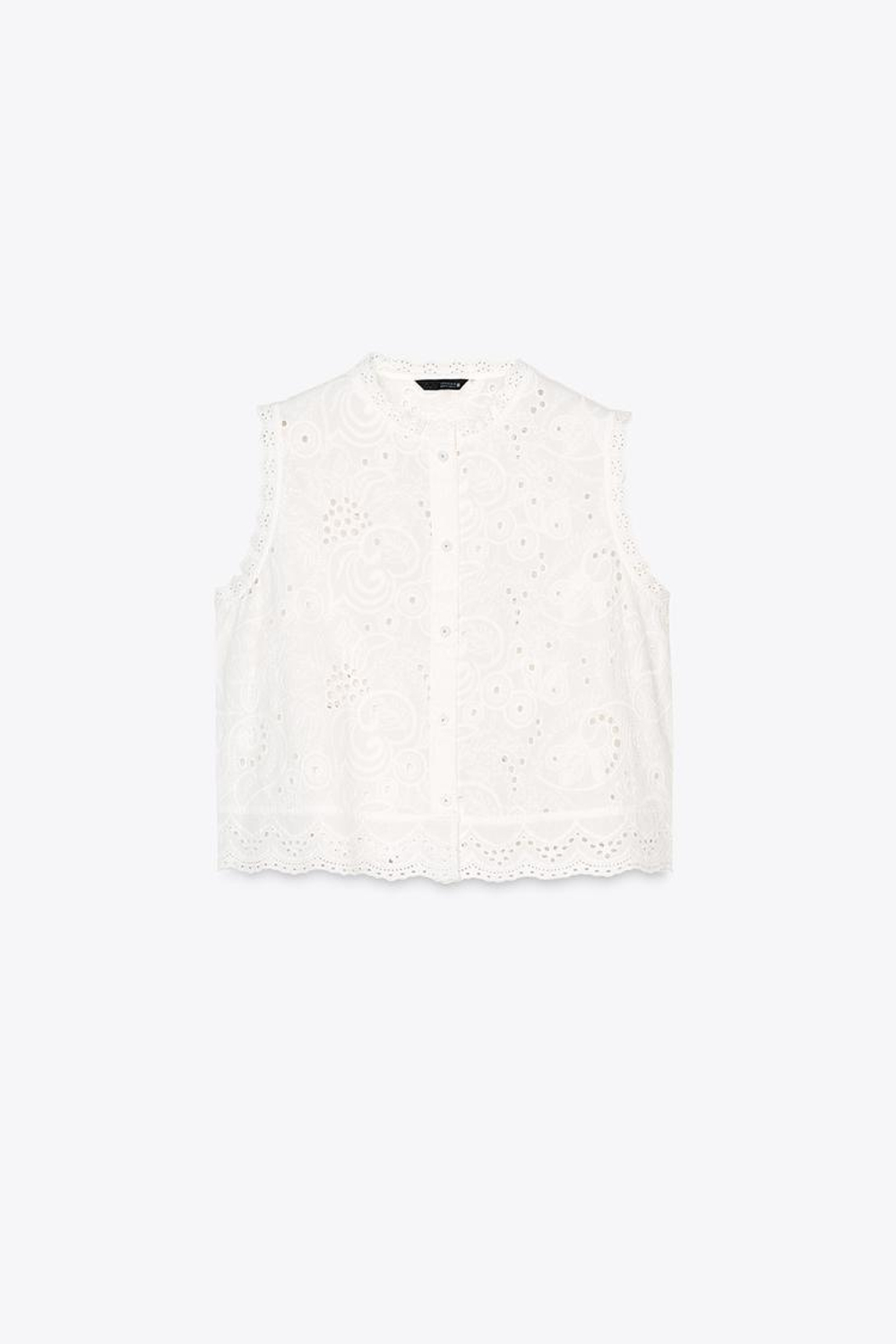 ZARA ТОП С АЖУРНОЙ ВЫШИВКОЙ, БЕЛЫЙ
