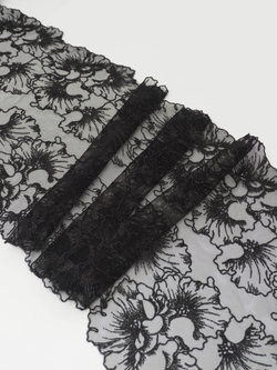 Вышивка на сетке черная неэластичная ширина 22 см