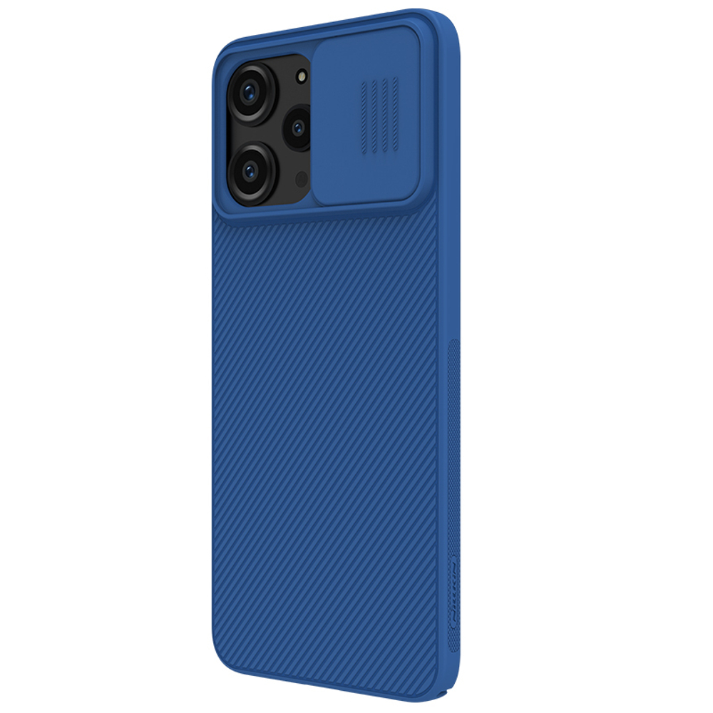 Чехол синего цвета с защитной шторкой для задней камеры от Nillkin для Xiaomi Redmi 12 4G, Note 12R 5G и Poco M6 Pro 5G, серия CamShield Case