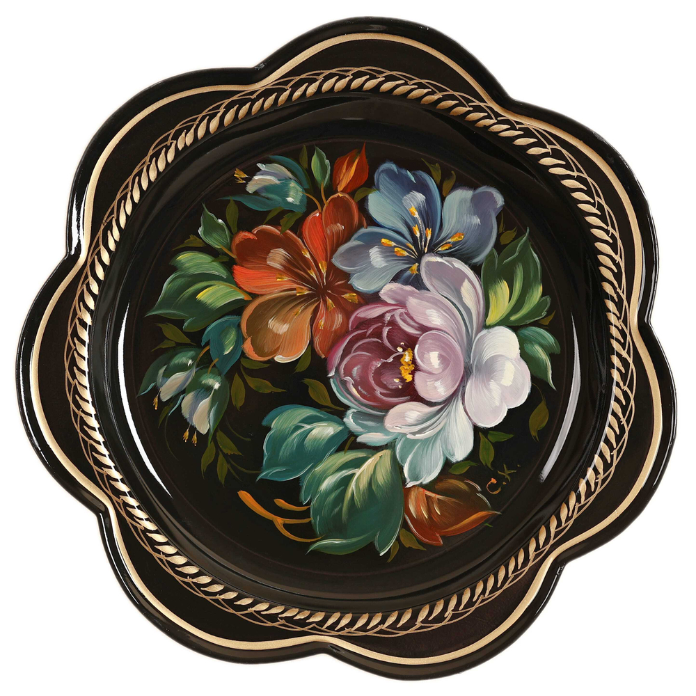 Жостовский поднос декоративный, размер 18 см (A1), металлический