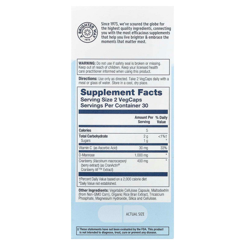 Solaray, CranActin®, D-манноза, 60 капсул VegCap