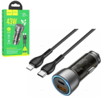 Автомобильный адаптер питания HOCO NZ8 QC 3.0+PD 25W + кабель Lightning-Type-C (черный)
