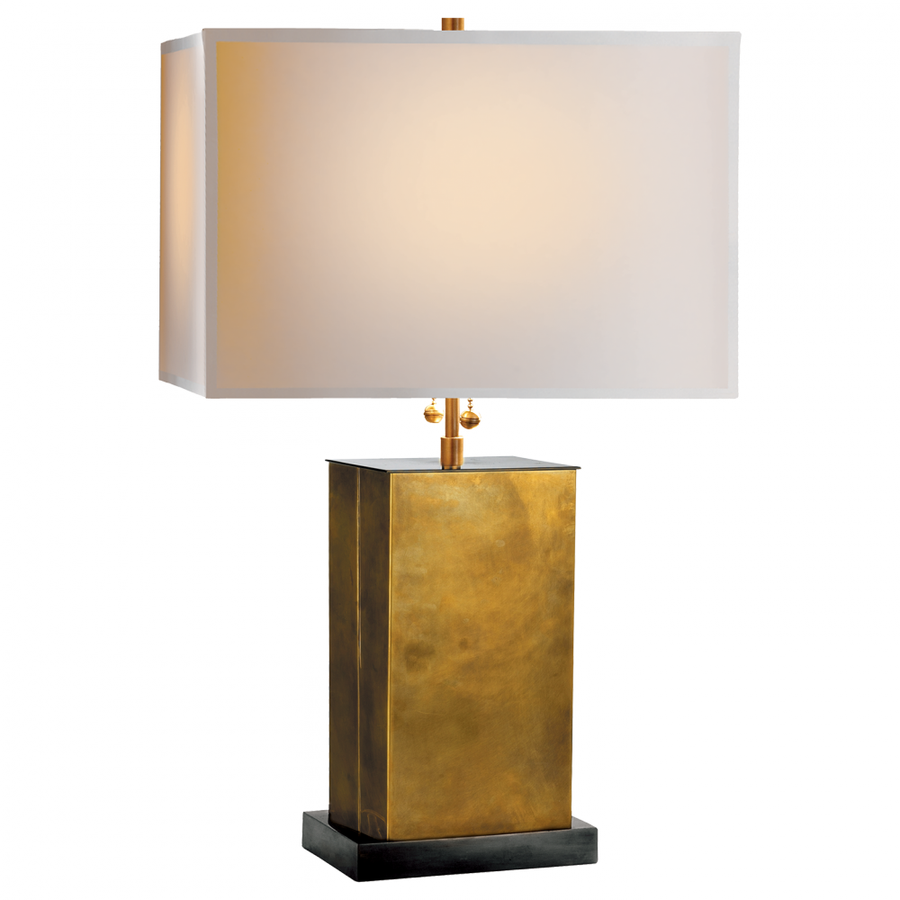 Dixon Small Table Lamp in Hand-Rubbed Antique Brass with Bronze with Natural Paper Shade