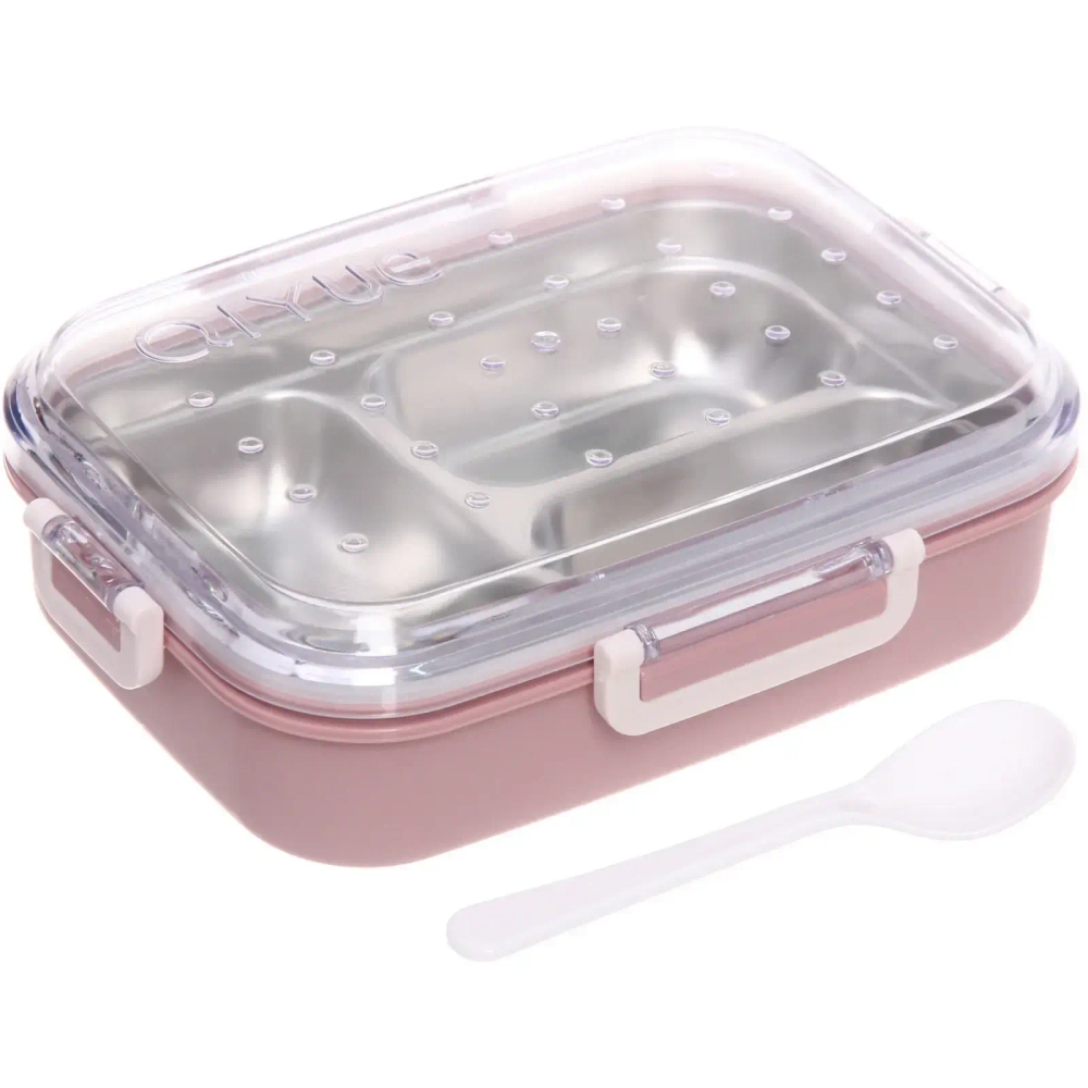 Ланч-бокс пластиковый «SEGRETO» (3отделения с ложкой) 22*17*7см пыльная роза